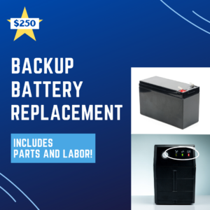 An uninterruptible power supply (UPS) will take over and keep your computer and CCTV cameras running if you experience a power outage. It's important that the battery in your UPS is in good condition and working efficiently. 