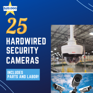Security cameras act as a strong deterrent in keeping away activities of vandalism, theft or break-ins. This deal is awesome for larger business buildings that may need cameras in storage rooms, at exits/entrances, offices and in secluded areas. If you want to catch the action, call General!